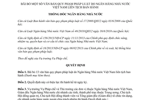 Quyết định 1891/QĐ-NHNN bãi bỏ một số văn bản quy phạm pháp luật