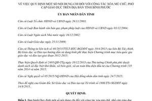 Quyết định 34/2015/QĐ-UBND công tác xóa mù chữ phổ cập giáo dục Bình Phước
