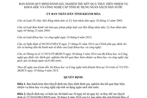 Quyết định 22/2015/QĐ-UBND đánh giá thực hiện nhiệm vụ khoa học công nghệ cấp tỉnh Khánh Hòa