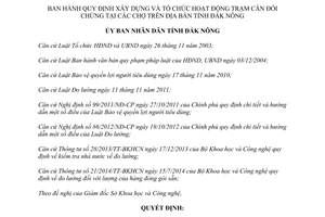 Quyết định 25/2015/QĐ-UBND xây dựng tổ chức hoạt động trạm cân đối chứng tại các chợ Đắk Nông