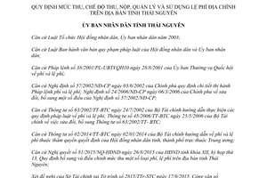 Quyết định 23/2015/QĐ-UBND thu nộp quản lý sử dụng lệ phí địa chính Thái Nguyên