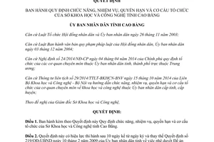 Quyết định 33/2015/QĐ-UBND chức năng quyền hạn cơ cấu tổ chức sở khoa học công nghệ Cao Bằng