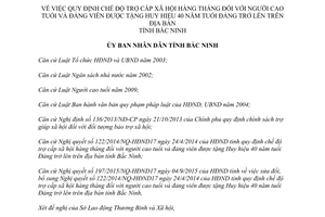 Quyết định 34/2015/QĐ-UBND trợ cấp xã hội người cao tuổi đảng viên 40 năm tuổi Đảng Bắc Ninh