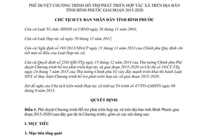 Quyết định 2055/QĐ-UBND Chương trình Hỗ trợ phát triển hợp tác xã Bình Phước 2015