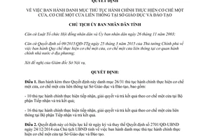 Quyết định 1915/QĐ-UBND thủ tục hành chính cơ chế một cửa liên thông sở giáo dục Thừa Thiên Huế 2015