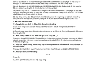 Hướng dẫn 1359/HD-SXD điều chỉnh dự toán chi phí dịch vụ công ích đô thị Quảng Ngãi 2015