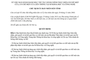 Quyết định 1918/QĐ-UBND thủ tục hành chính cơ chế một cửa liên thông Thừa Thiên Huế 2015