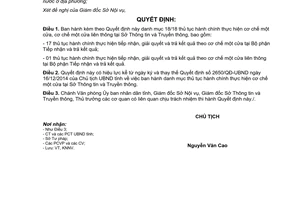 Quyết định 1912/QĐ-UBND thủ tục hành chính cơ chế một cửa liên thông Sở Thông tin Thừa Thiên Huế
