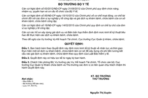 Quyết định 3959/QĐ-BYT 2015 định mức nhân lực thời gian xây dựng giá dịch vụ khám chữa bệnh