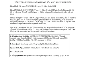 Thông báo 8690/TB-TCHQ phân loại than đá Australia
