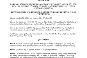 Quyết định 147/QĐ-BCĐTKLPCTN kiểm tra đánh giá tổng kết 10 năm thực hiện Luật phòng chống tham nhũng