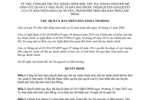 Quyết định 2029/QĐ-UBND thủ tục hành chính mới bãi bỏ quản lý nhà nước về đất đai Lâm Đồng