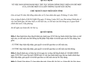 Quyết định 1925/QĐ-UBND thủ tục hành chính cơ chế một cửa liên thông Sở Xây dựng Thừa Thiên Huế 2015