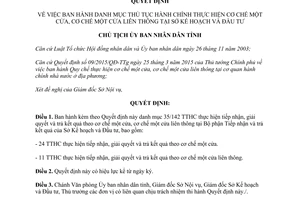 Quyết định 1923/QĐ-UBND thủ tục hành chính cơ chế một cửa sở kế hoạch đầu tư Thừa Thiên Huế 2015