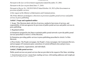 Decision No. 45/2015/QD-TTg provision of public postal services and public services in press publishing