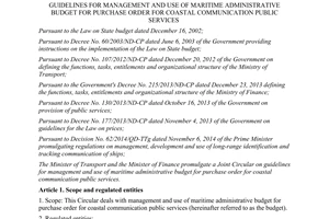 Joint circular No. 51/2015/TTLT-BGTVT-BTC management of budget for coastal communication public services
