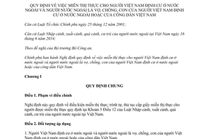 Nghị định 82/2015/NĐ-CP miễn thị thực người Việt Nam định cư ở nước ngoài người nước ngoài