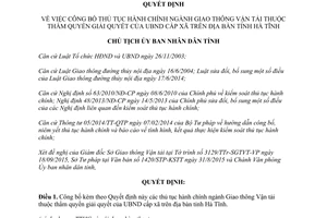 Quyết định 3724/QĐ-UBND thủ tục hành chính giao thông vận tải Hà Tĩnh 2015