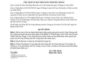 Quyết định 2232/QĐ-UBND thủ tục hành chính thuộc thẩm quyền giải quyết sở công thương Sóc Trăng 2015