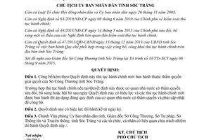 Quyết định 2233/QĐ-UBND thủ tục hành chính thuộc thẩm quyền giải quyết sở công thương Sóc Trăng 2015