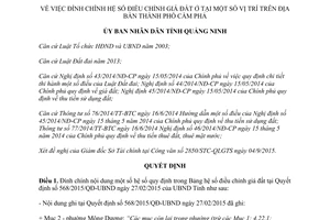 Quyết định 2786/QĐ-UBND đính chính hệ số điều chỉnh giá đất Cẩm Phả Quảng Ninh 2015