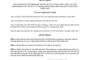 Quyết định 40/2015/QĐ-UBND quản lý thi hành pháp luật xử lý vi phạm hành chính Thừa Thiên Huế