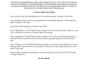 Quyết định 26/2015/QĐ-UBND quản lý cung cấp sử dụng dịch vụ Internet trò chơi điện tử Gia Lai