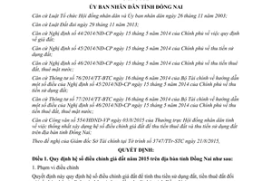 Quyết định 28/2015/QĐ-UBND quy định hệ số điều chỉnh giá đất năm 2015 Đồng Nai