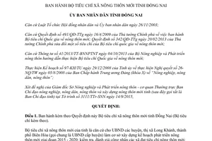 Quyết định 2948/QĐ-UBND Bộ tiêu chí xã nông thôn mới Đồng Nai 2015