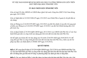 Quyết định 38/2015/QĐ-UBND Đơn giá nhà công trình xây dựng gắn liền Phú Yên