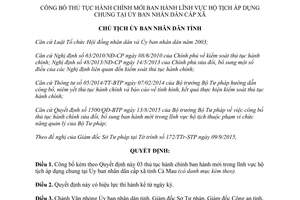 Quyết định 1421/QĐ-UBND thủ tục hành chính lĩnh vực hộ tịch Cà Mau 2015