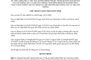 Quyết định 3337/QĐ-UBND công bố 17 thủ tục hành chính Sở Thông tin Truyền thông Bình Định