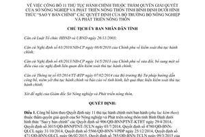 Quyết định 3342/QĐ-UBND thủ tục hành chính Sở Nông nghiệp Bình Định sao y bản chính Bộ Nông nghiệp