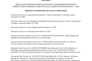 Decision 44/2015/QD-UBND investment incentive subsidy policies agriculture rural areas Lao Cai 2015 2020