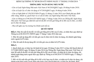 Quyết định 1938/QĐ-NHNN mức lãi suất tối đa tiền gửi bằng đô la mỹ của tổ chức cá nhân 2015