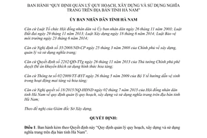 Quyết định 22/2015/QĐ-UBND quản lý quy hoạch xây dựng và sử dụng nghĩa trang Hà Nam