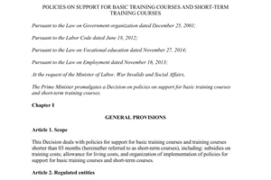 Decision No. 46/2015/QD-TTg policies on support for basic training courses short-term training courses