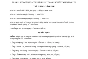 Quyết định 1672/QĐ-TTg thành lập tổ công tác thi hành luật doanh nghiệp luật đầu tư 2015