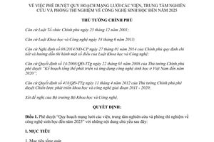 Quyết định 1670/QĐ-TTg Quy hoạch viện trung tâm nghiên cứu phòng thí nghiệm công nghệ sinh học