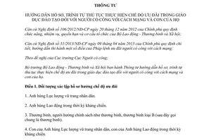 Thông tư 36/2015/TT-BLĐTBXH hồ sơ thủ tục chế độ ưu đãi giáo dục người có công cách mạng và con