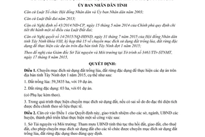 Quyết định 49/2015/QĐ-UBND chuyển mục đích sử dụng đất trồng lúa rừng đặc dụng thực hiện dự án Tây Ninh