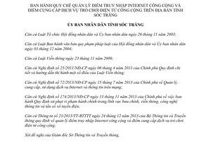Quyết định 33/2015/QĐ-UBND quản lý điểm truy nhập Internet trò chơi điện tử công cộng Sóc Trăng