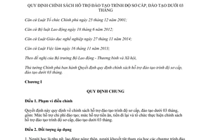 Quyết định 46/2015/QĐ-TTg chính sách hỗ trợ đào tạo trình độ sơ cấp đào tạo dưới 03 tháng