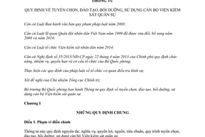 Thông tư 113/2015/TT-BQP tuyển chọn đào tạo bồi dưỡng sử dụng cán bộ Viện kiểm sát quân sự