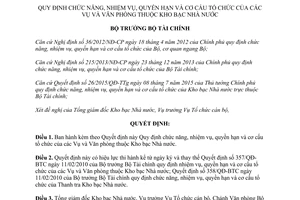 Quyết định số 1959/QĐ-BTC 2015 nhiệm vụ quyền hạn cơ cấu tổ chức Vụ  Văn phòng thuộc Kho bạc