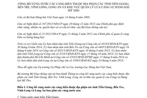 Thông tư 55/2015/TT-BGTVT vùng nước các cảng biển thuộc Tiền Giang Bến Tre Vĩnh Long Long An