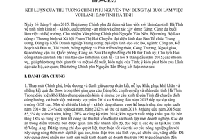 Thông báo 328/TB-VPCP Thủ tướng Nguyễn Tấn Dũng tại buổi làm việc với lãnh đạo tỉnh Hà Tĩnh 2015