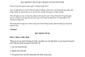 Thông tư 42/2015/TT-BTNMT kỹ thuật quy hoạch tài nguyên nước