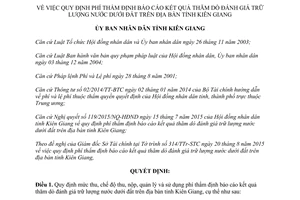 Quyết định 42/2015/QĐ-UBND phí thẩm định báo cáo thăm dò đánh giá trữ lượng nước dưới đất Kiên Giang
