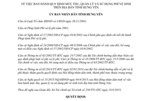 Quyết định 17/2015/QĐ-UBND Quy định mức thu quản lý và sử dụng phí vệ sinh Hưng Yên